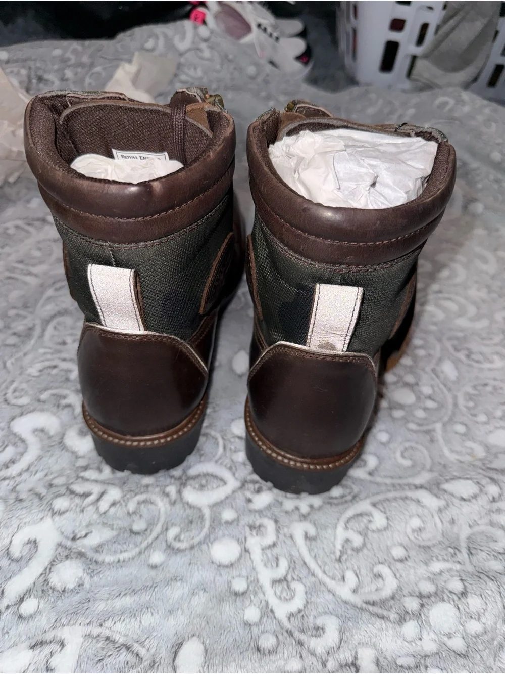 Royal Enfield Stellar Brown Camo Motorcycle Riding Boots in Men’s US 9